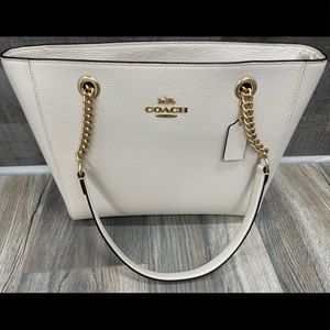 Coach Marlie Tote Bag Purse Chalk White Gold Leather with Pockets style # C1566